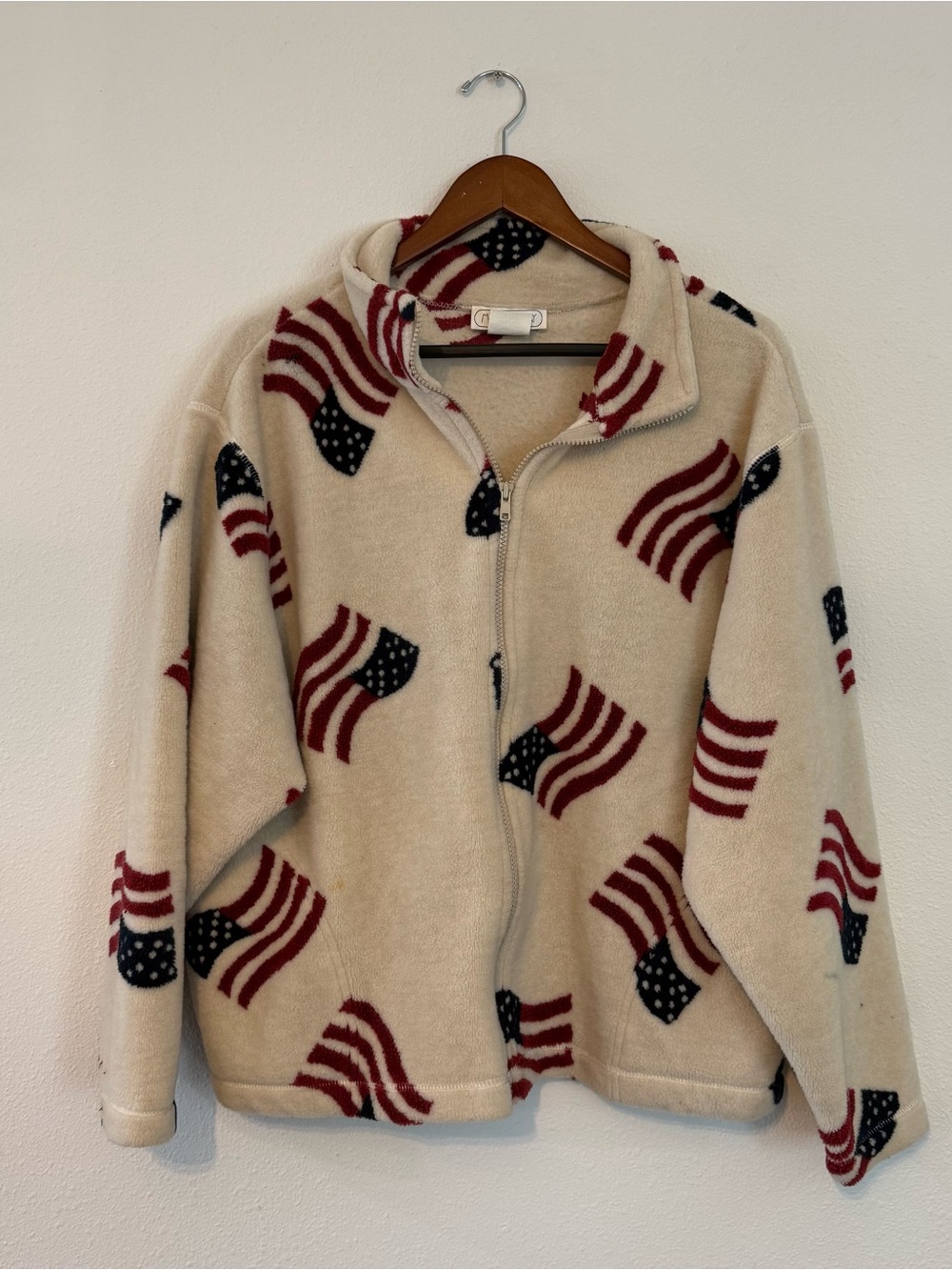 Vintage Fleece Zip-Up Jacket Flag Print
